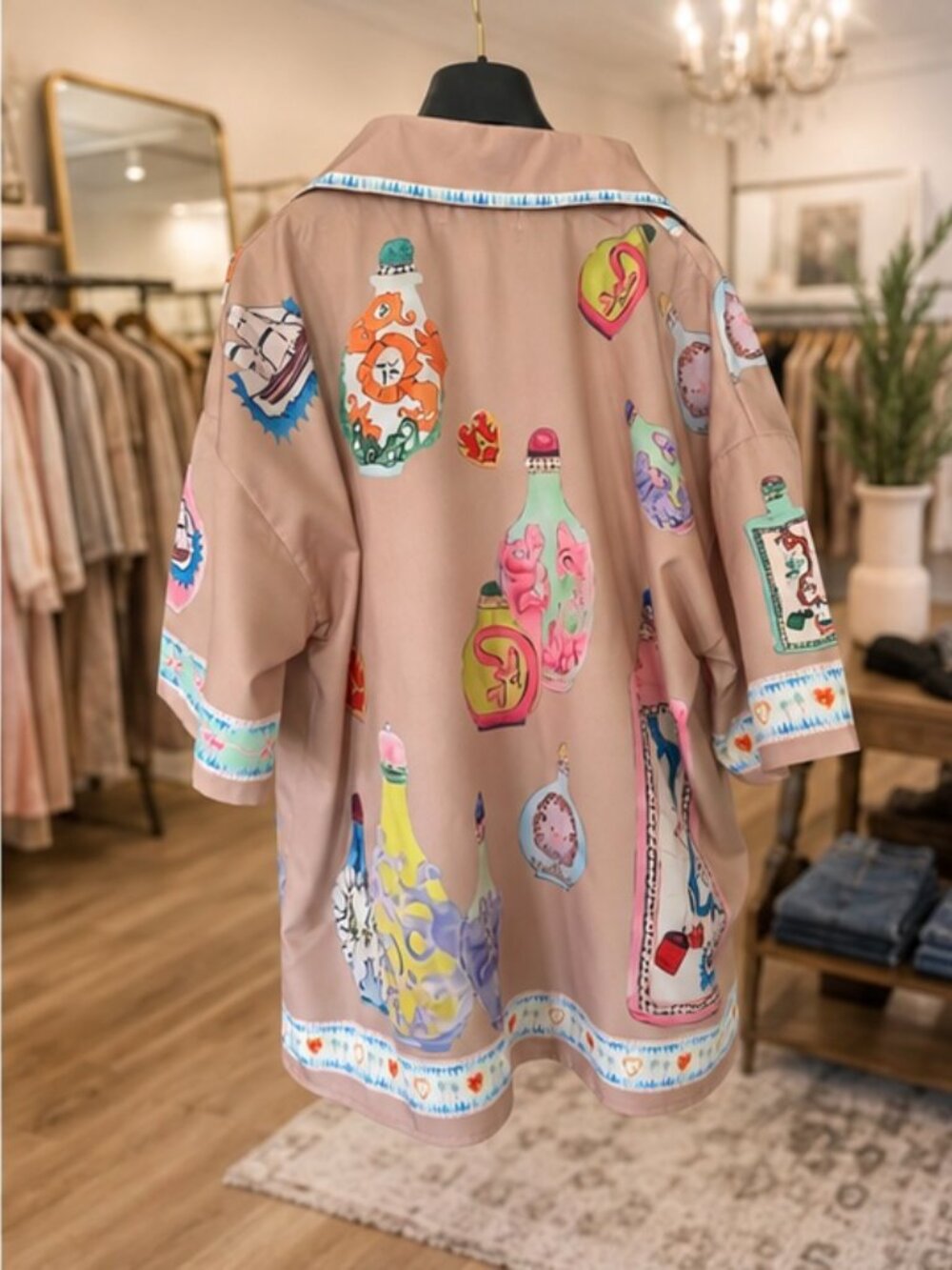 Boutique Perfume Print Button-Up & Wide-Leg Pants 2-Peice Set - Picture 7 of 8